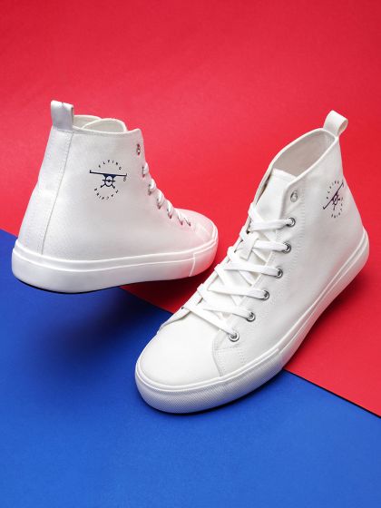 Buy H&M Men White & Black Canvas Hi Top Trainers - Casual Shoes for Men  13965274