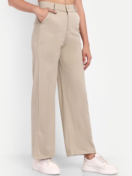 Buy Womens Burgundy Highrise Cropped Parallel Trousers for Women Online  at Bewakoof