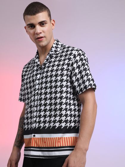 Black Stripe Semi Sheer Satin Shirt