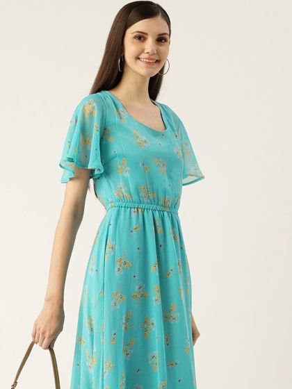 Buy DressBerry Lime Green Floral Printed BeltedFit And Flare Midi Dress Dresses for Women 24178082 Myntra