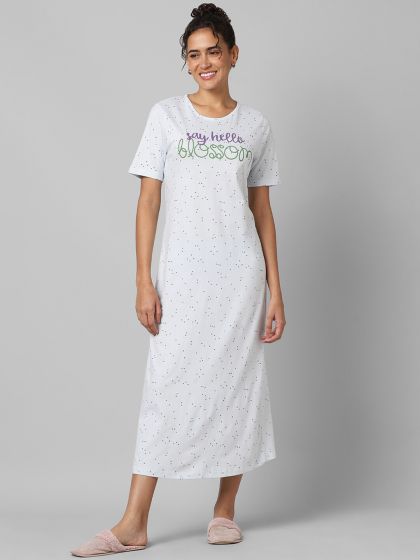 Buy Dreamz By Pantaloons Typography Printed Pure Cotton Nightdress