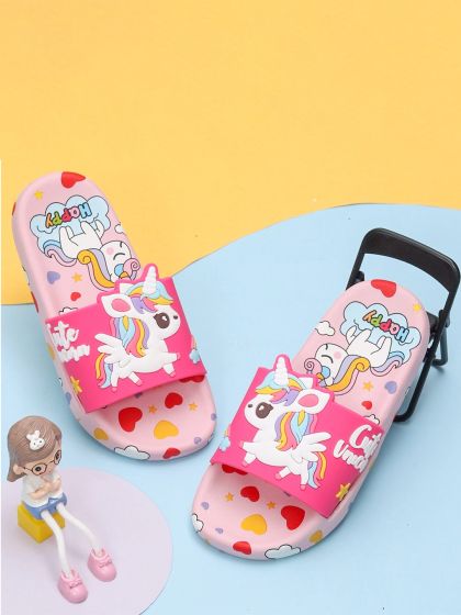 Buy Yellow Bee Girls Unicorn Printed Rubber Sliders Flip Flops