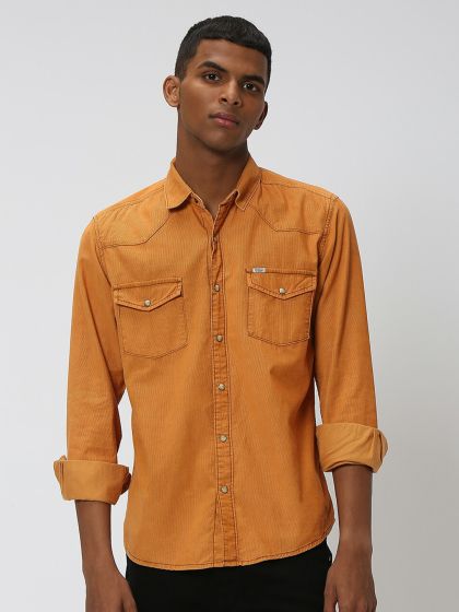 Yellow denim shirt cheap