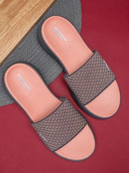 Buy Red Tape Women Pink White Printed Rubber Sliders Flip