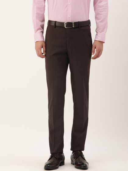 Buy Peter England Men Textured Slim Fit Formal Trousers Trousers