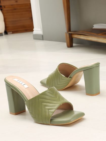 Open toe clearance block heel mules
