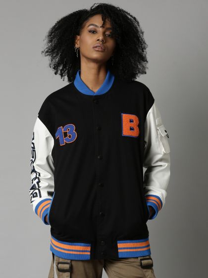 Buy Campus Sutra Women Blue Windcheater Longline Bomber Jacket