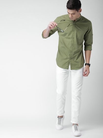 Buy Highlander Olive Green Slim Fit Casual Shirt Shirts for Men
