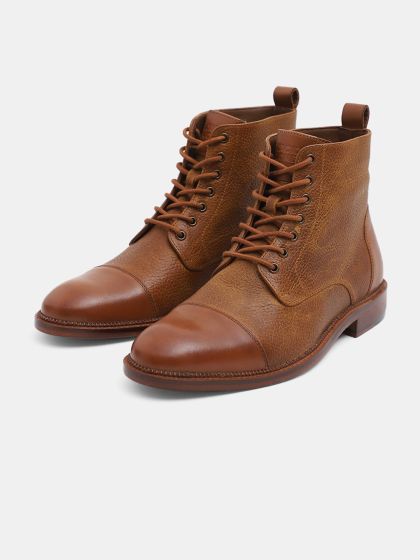 Buy Jack Jones Men Brown Solid Leather High Top Flat Boots