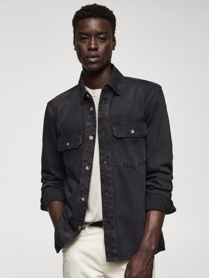 Buy MANGO MAN Pure Cotton Solid Denim Shacket Shirts for Men