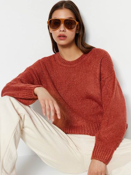 Frill-trimmed pointelle-knit jumper