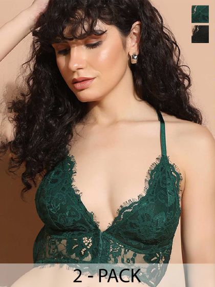Buy Da intimo Lace Full Coverage Bralette - Green online