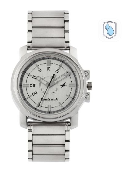 Buy Fastrack Men Silver Toned Black Dial Watch 3099SM02