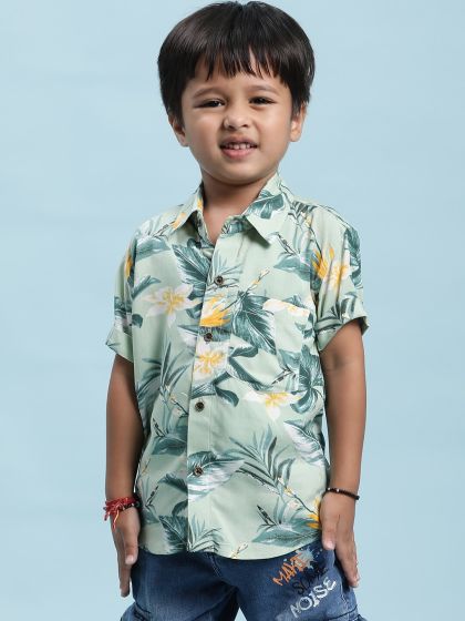 Buy Pantaloons Junior Full Sleeves Solid Shirt With Floral Printed Bow Teal  Blue for Boys (13-14Years) Online in India, Shop at  - 15367589