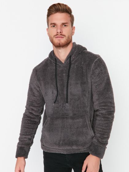 Buy Puma Men Grey Solid Downtown Sherpa HZ Hooded Sweatshirt