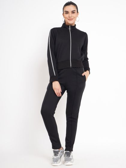 Pink and sales black adidas tracksuit