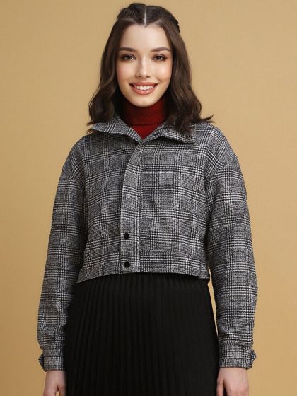 Checked bomber jacket best sale womens