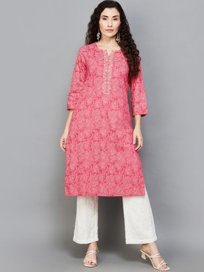 Buy Melange By Lifestyle Floral Printed Thread Work Round Necked