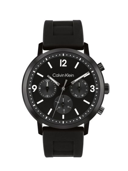 Calvin klein black leather analogue watch best sale
