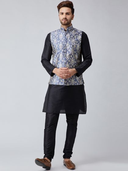 Buy DEYANN Men Navy Blue Maroon Solid Kurta With Pyjamas Nehru