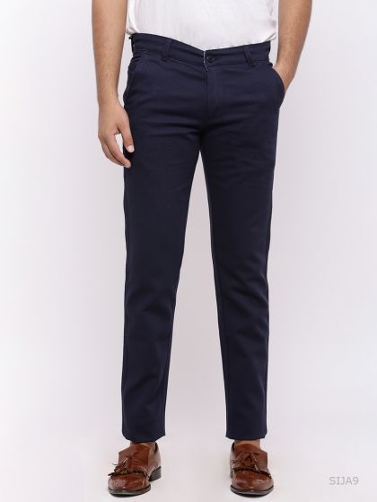 Buy Peter England Elite Men Navy Blue Slim Fit Solid Formal Trousers   Trousers for Men 13682160  Myntra