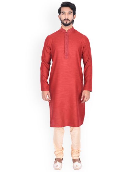 Buy Manyavar Men Maroon Beige Self Design Kurta With Churidar Kurta Sets For Men 6544366 Myntra Be it the everyday kurtas or the pieces designed for festivals and weddings, you are sure to look your best in an outfit designed by manyavar. myntra
