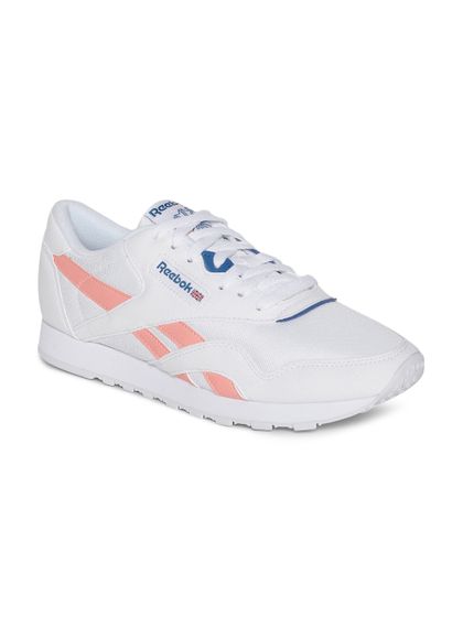reebok white and pink classics nylon m txt sneakers