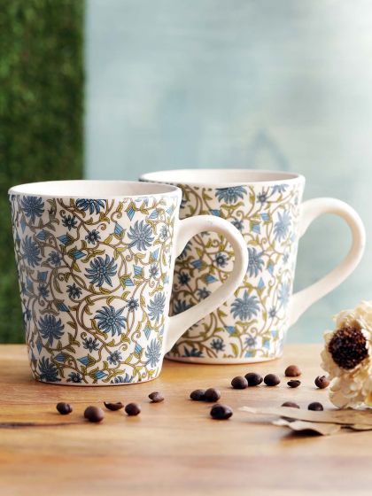 White Flower Printed Ceramic Tea Cup Set, For Home