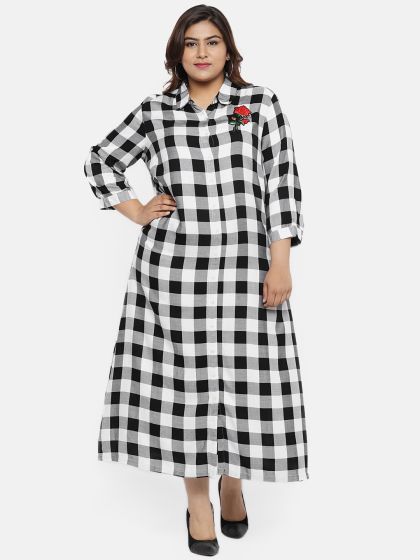 plus size black and white checkered dress