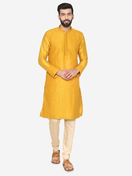 Buy Manyavar Men Yellow Self Design Kurta With Churidar Kurta Sets For Men 2488736 Myntra Explore the top line collection by manyavar including dhoti, kurtas, wedding dresses, sangeet wear, suit & indian ethnic wear for men. manyavar