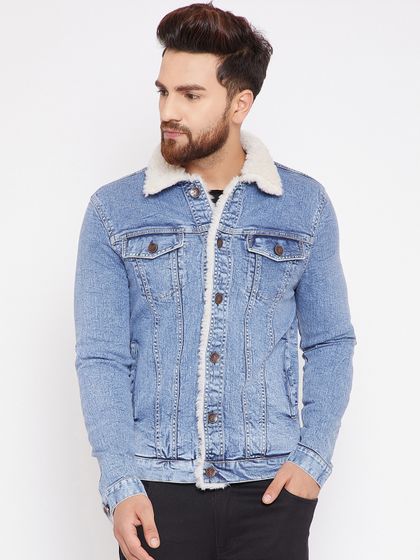 mens fur collar jean jacket
