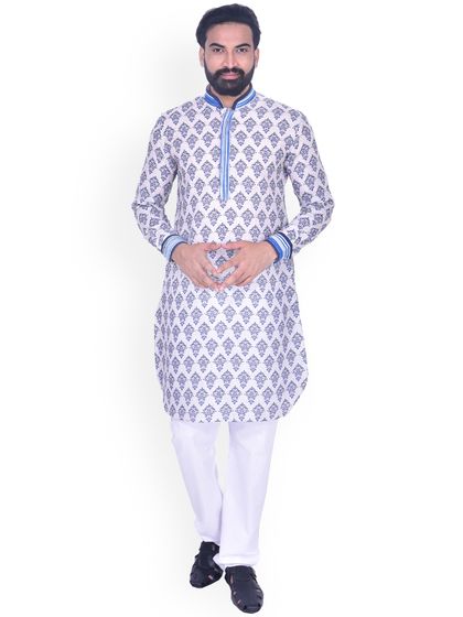 Buy Manyavar Men Blue Off White Printed Pathani Kurta Kurtas For Men 7261030 Myntra This kurta and payjama set is sold under arangers, and we are only genuine seller for this product. manyavar
