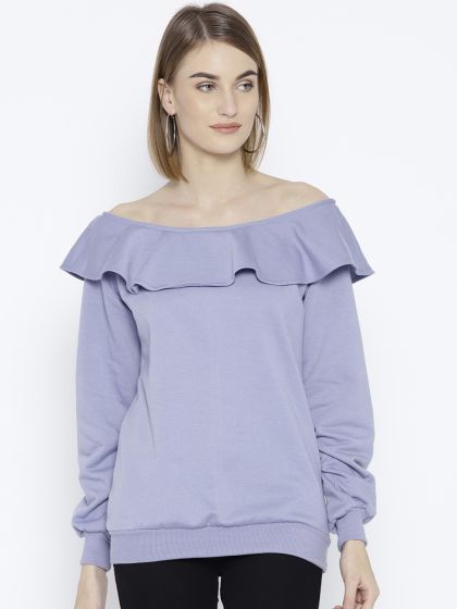 Buy Belle Fille Women Pink Solid Cold Shoulder Sweatshirt