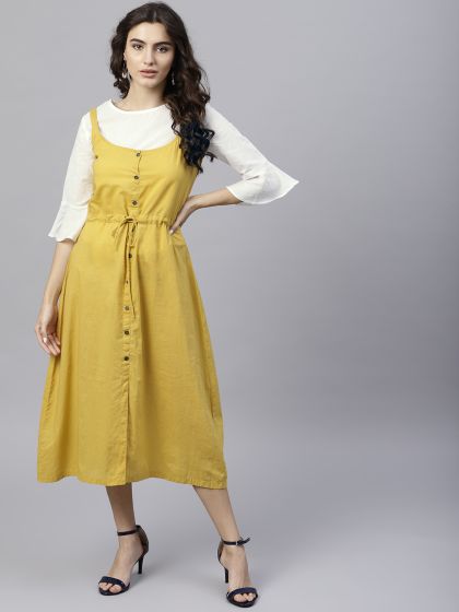 mustard yellow pinafore dress