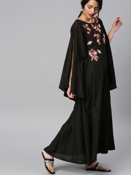 vishudh black printed maxi dress