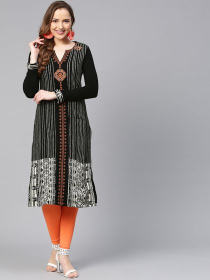 Buy W Women Black Red Woven Design Straight Winter Kurta Kurtas For Women 2223190 Myntra