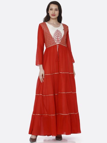 black gown with red dupatta