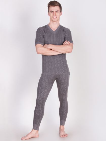 Buy LUX INFERNO Grey Striped Thermal Top Leggings Set - Pack Of 2