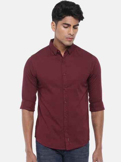 Buy V Dot Men Maroon Slim Fit Solid 