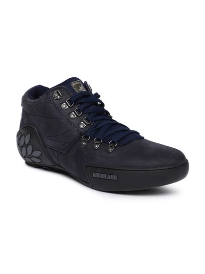 Buy Woodland Men Black Solid Leather 