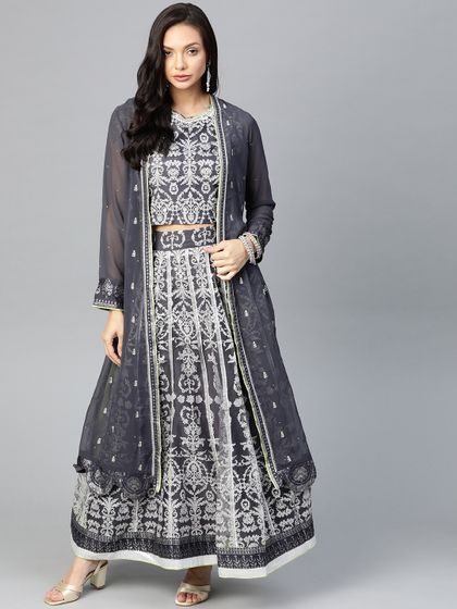 top with skirt and ethnic jacket