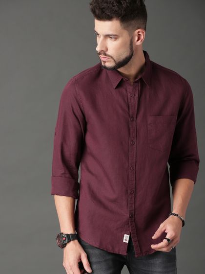 Buy John Miller Men Maroon Slim Fit 