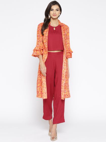 crop top palazzo with jacket myntra