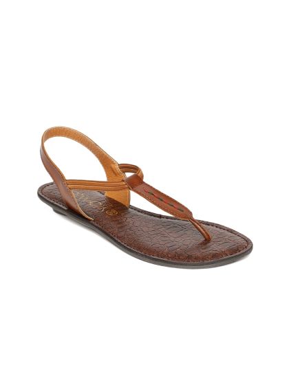 Buy Catwalk Women Tan Woven Design Leather Open Toe Flats Flats