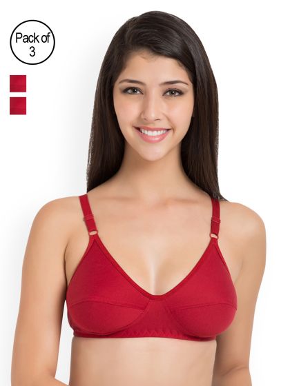 Buy Souminie Maroon Pack Of 3 Solid Non Wired Non Padded Everyday Bra  SLY935 - Bra for Women 8640797
