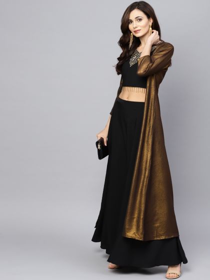 crop top palazzo with jacket myntra