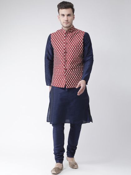 Buy SOJANYA Men Maroon Beige Self Design Kurta With Churidar