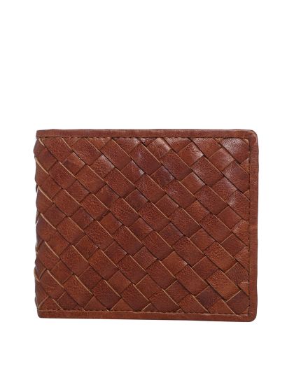 Woven Brown Leather Wallet for Men Stylish Designer Wallet 