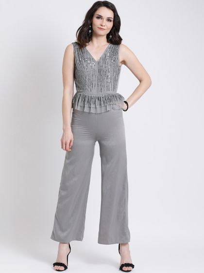 Buy Kazo Navy Blue Solid Basic Jumpsuit Jumpsuit for Women