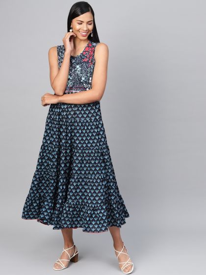 Buy Biba Women Blue Printed Maxi Dress
